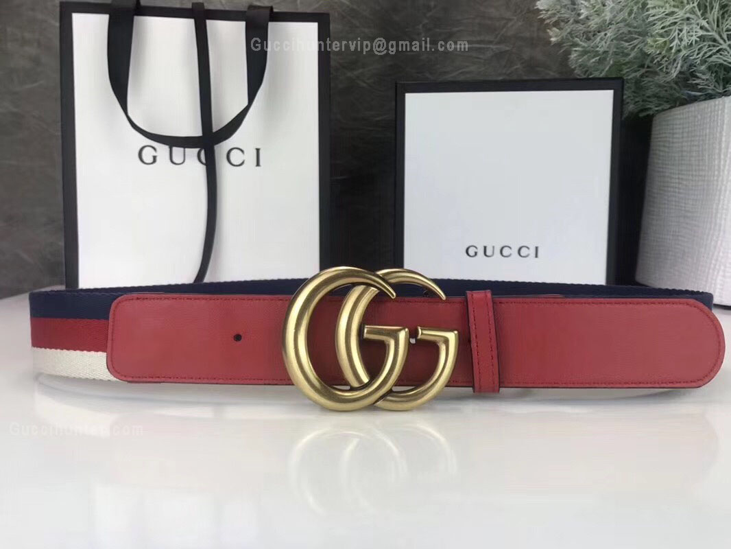 Gucci Leather Belt With Double G Buckle Red 40mm